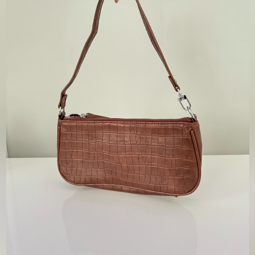 Brown Croc Print Shoulder Bag